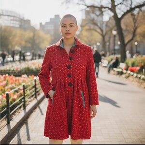 Vintage 80s 90s Red Polka Dot Swing Coat Jacket | An Ren New York |  Medium
